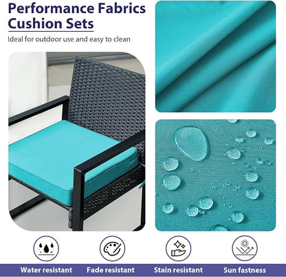 IPYNBAP Outdoor Chair Cushions Set of 4 -Waterproof Outdoor Seat Cushions for Patio Furniture, Patio Chair Cushion with Handle and Ties, Out Door Chair Pads,18.5x16x3-Square, Teal