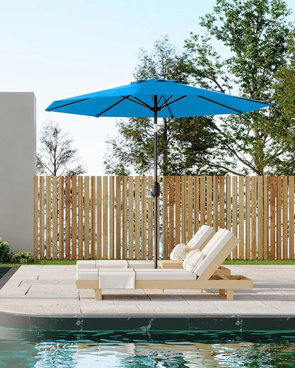 Garvee 9 ft Patio Umbrella - 8 Sturdy Ribs Outdoor Table Umbrella with Crank Lift & Push Button Tilt - Market Umbrella for Pool, Deck, Yard, Garden - Azure