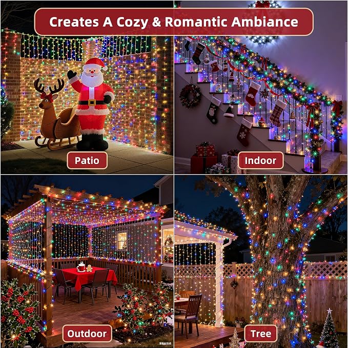 300LED 75FT Christmas Lights Indoor, LED Christmas Tree Decoration Lights with 12 Modes & Timer Memory, Dimmable Plug In Waterproof LED Xmas Light for Yard Trees Wedding Party Holiday Multicolor