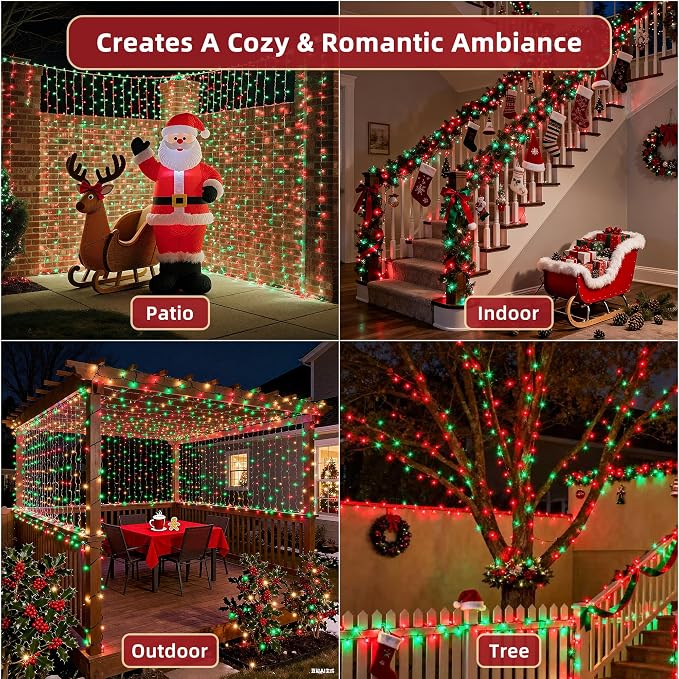 240ft Outdoor Christmas Lights, 750 LED Super Long String Lights 12 Modes & Timer Memory, Dimmable Outsite Waterproof Light Strings for Xmas Tree Garden Wedding Party Holiday Decorations Red & Green