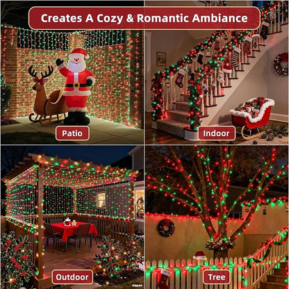 300LED 75FT Christmas Lights Indoor, LED Christmas Tree Decoration Lights with 12 Modes & Timer Memory, Dimmable Plug In Waterproof LED Xmas Light for Yard Trees Wedding Party Holiday Red & Green