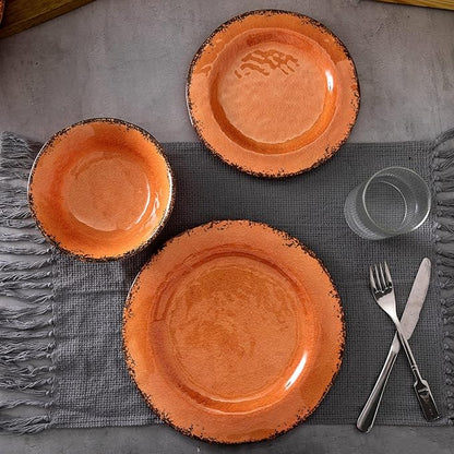 LEHAHA 12 Piece Crackle Lightweight Melamine Dinnerware Set-Service for 4, break-resistant and Durable Rustic Plates and Bowls Dishware Sets Perfect for Patio and Outdoor Activities