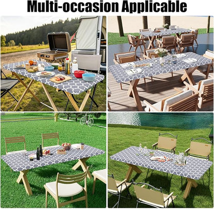 Smiry 2 Pack Rectangle Table Cloth 5 Foot, Waterproof Elastic Fitted Tablecloths, Windproof Washable Polyester Table Cover for Picnic, Camping, Outdoor (Grey, 36"x60")