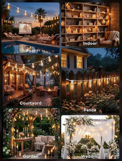50FT Outdoor String Lights Weatherproof, Patio Lights with 25+2 Shatterproof ST40 Edison Bulbs, Commercial Grade Warm White LED String Lights for Wedding Backyard Christmas Party, White