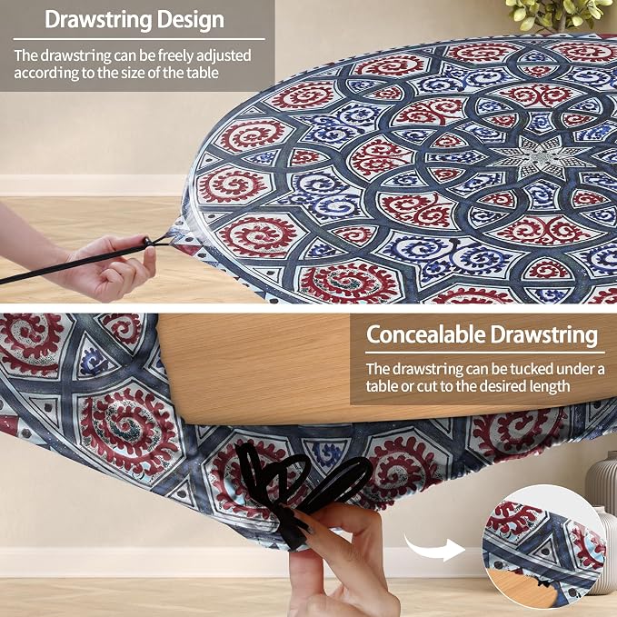 opstellen Fitted Round Tablecloth Wipeable Table Cloths Vinyl Indoor Outdoor Circle Covers for 36-44inch Table Dining Living Room Home Must Haves Gifts Summer Fall Patio Picnic Camping Garden Stuff