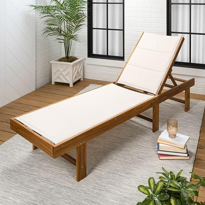 JONATHAN Y Lagunan 23.62" x 77.17" Acacia 5-Position Chair, White/Natural | Modern Coastal Reclining Patio Lounger, Foldable, Teak Oil Finish, 350lb Capacity, Breathable Mesh Sling Seat, Armless Design