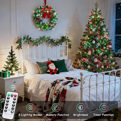 JMEXSUSS 2 Pack Red White and Green Christmas Lights Battery Operated | Each 33ft 100 LED Battery String Lights with Remote, Christmas String Lights for Tree Bedroom Porch Garland Yard Xms Decor