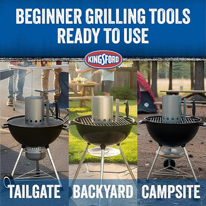 Kingsford Compact Charcoal Chimney Starter for Grills and BBQs, Dimensions 8.1 x 5.7 x 10 Inch, Quick-Light, Heat Shield, Stay-Cool Handle, Durable Zinc Steel, No Assembly