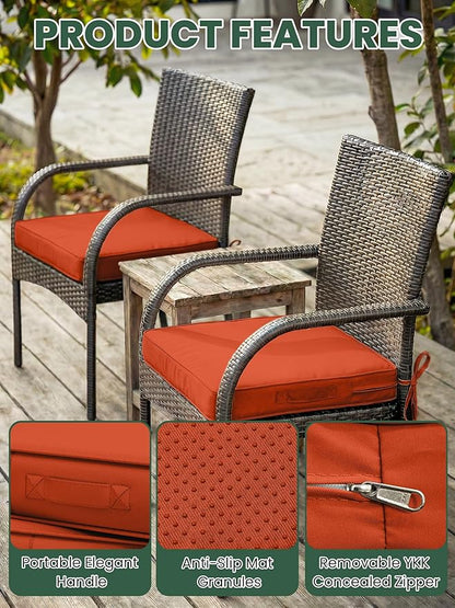 Outdoor Chair Cushion 17 x 16 x 3 Inches Patio Furniture Outdoor Waterproof Seat Cushion, Patio Chair Cushion with Handles and Ties, Square Dining Chair Cushion Set of 2, Orange