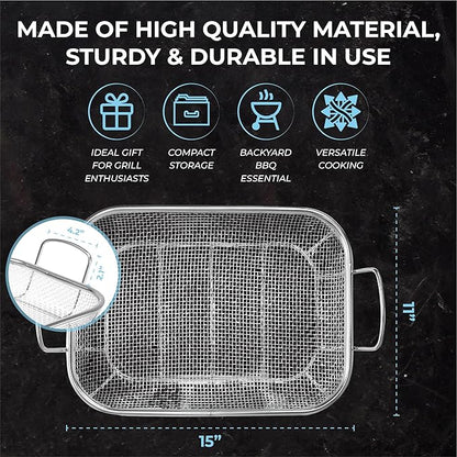 Homi Styes Grill Baskets for Outdoor Grill – 15 x 11-inch Vegetable Grill Basket – Grill Vegetable Basket with Handles – Rustproof Stainless Steel Mesh Veggie Grilling Basket