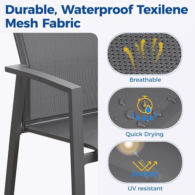Wisteria Lane 5 Piece Aluminum Outdoor Patio Dining Sets with Fully Assembled Dining Chair，91.3" L×39.4" W Expandable Patio Table and Chairs Set for 4, Stackable Chairs with Quick Drying Fabric, Grey