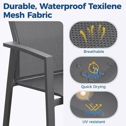 Wisteria Lane 5 Piece Aluminum Outdoor Patio Dining Sets with Fully Assembled Dining Chair，91.3" L×39.4" W Expandable Patio Table and Chairs Set for 4, Stackable Chairs with Quick Drying Fabric, Grey