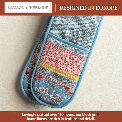 Maison d' Hermine Double Oven Mitts 100% Cotton 7"x35" Double Oven Mitt Heat Resistant BBQ Cooking Gloves with Loop Baking Grilling Kitchen Hotel Home Farmhouse Spring Summer (Marquise)