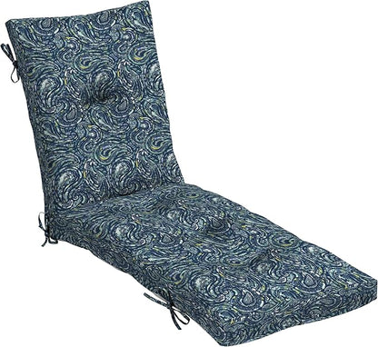 Arden Outdoor Tufted Chaise Cushion, earthFIBER, 22x76, Blue Paisley | Plush Comfort, Modern Tuft, Lounge Cushion, Rain-Proof, Fade Resistant, Cushion for Chaise Lounger, Mold and Mildew Resistant