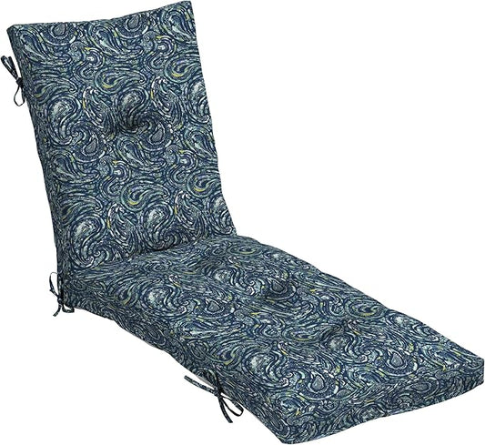 Arden Outdoor Tufted Chaise Cushion, earthFIBER, 22x76, Blue Paisley | Plush Comfort, Modern Tuft, Lounge Cushion, Rain-Proof, Fade Resistant, Cushion for Chaise Lounger, Mold and Mildew Resistant