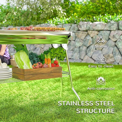 Stainless Steel Carbon Grill for Charcoal Cooking with Silver Color, Fast Fold Mechanism, Compact Portability, Lightweight Design, and High Durability