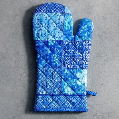 Maison d'Hermine Oven Gloves 100% Cotton Oven Mitt 7" x 13" with Loop Heat Resistant BBQ Cooking Gloves Baking Grilling Kitchen Hotel Home Farmhouse Spring Summer (Pack of 1, Indigo Love)