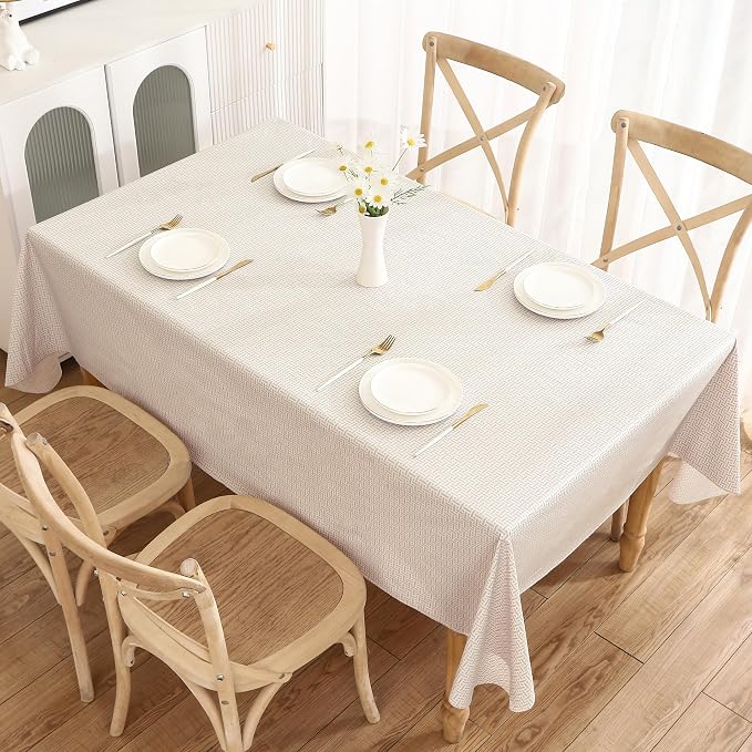 Walrus Heavy Duty Vinyl Tablecloth with Flannel Backing Waterproof Oil-Proof Plastic Table Cloth Stain-Resistant Wipeable Rectangle or Square Table Cover for Indoor and Outdoor (Weaving, 52X70 Inch)