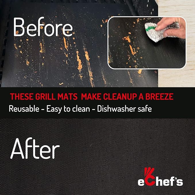BBQ Grill Mat, Baking Mat - 100% Food-Safe - 2 Pack – 15.75x13 Inches | Non-Stick | 0.39mm Thick Heavy Duty Grill Accessory For Heat up to 600 Degrees – Reusable - Dishwasher Safe - PFOA Free