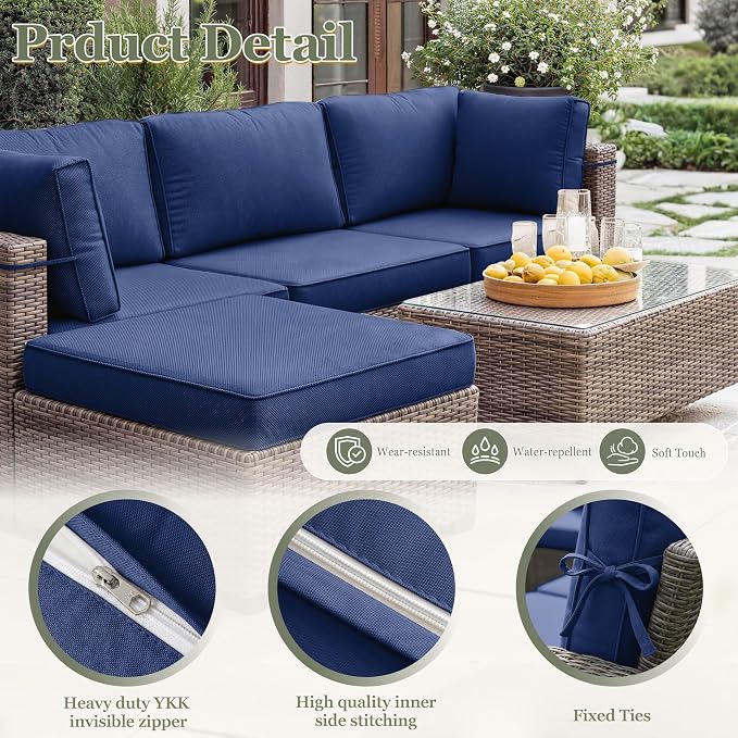 9 Pcs Outdoor Patio Cushions Covers Replacement Sets, Covers Only | 9 Pcs Patio Cushions Covers Replacement UV Resistant, Water Anti-Slip, Heavy-Duty Zippers for 5 Pcs Patio Furniture Set