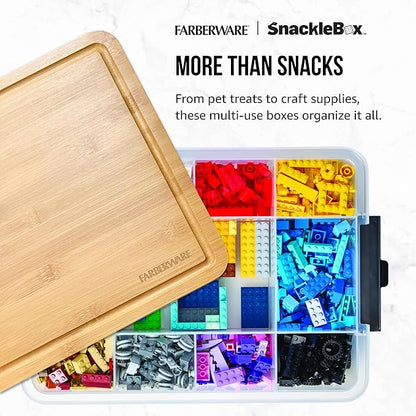 Farberware Small Build-a-Board Snacklebox with Locking Plastic Cutting Board Lid, Portable Charcuterie Storage with 7 Compartments (Pack of 4)