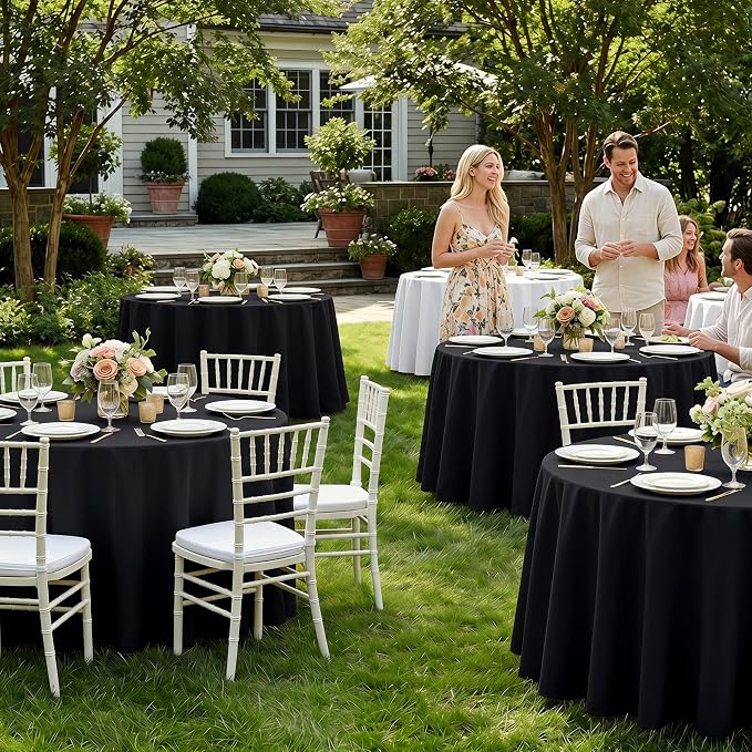 Fitable 6 Pack Black Round Tablecloths - 70 Inches in Diameter | Wrinkle & Stain Resistant, Washable Polyester Fabric Cloth Cover, For Wedding Party Banquet Formal Events Halloween