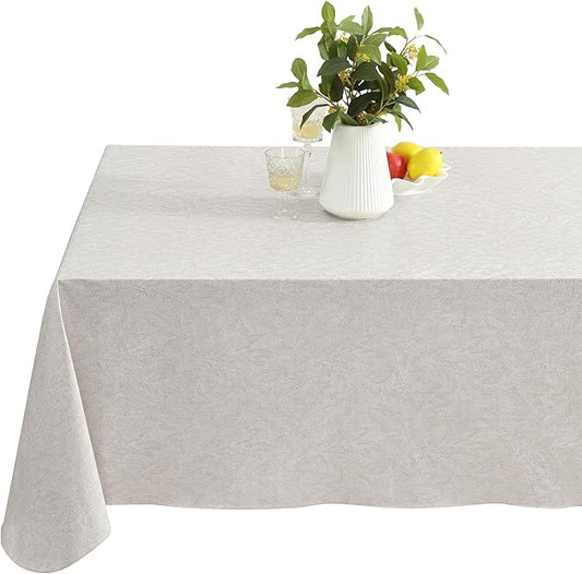 Newbridge Napa Leaf Beige Vinyl Flannel Backed Tablecloth, 52 x 70 Inch Rectangle, Hotel Quality Waterproof Indoor Outdoor Table Cover for Kitchen, Patio, Dining, BBQ