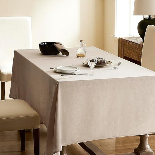 Beige Linen Table Cloths for 4 Ft Rectangle Tables Farmhouse Modern Neutral Fabric Tablecloth Kitchen Dining Room Decoration Table Cover for 4 Foot Tables Holiday Party Dinner 60x70 Inch