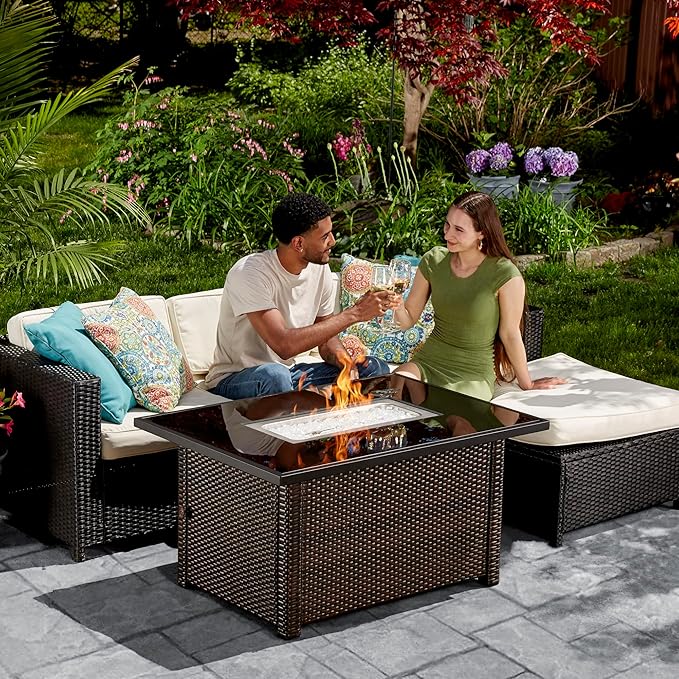 Endless Summer GAD17400SP Rectangular Outdoor Gas, Brown/Black Fire Table, Multi Color