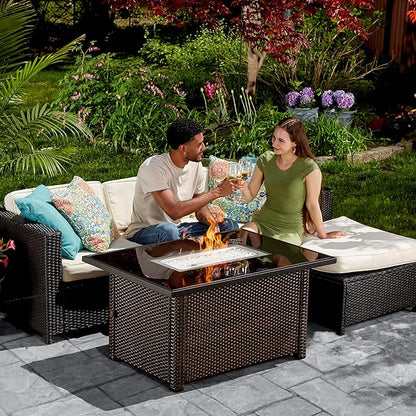Endless Summer GAD17400SP Rectangular Outdoor Gas, Brown/Black Fire Table, Multi Color