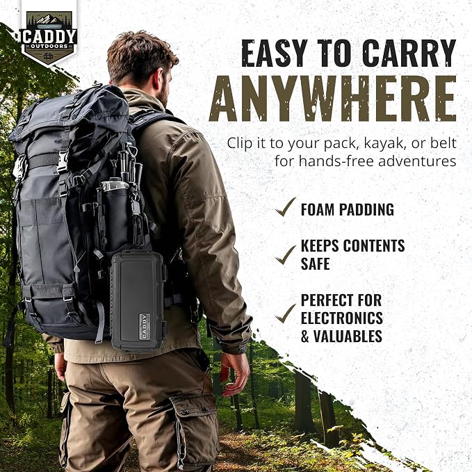 Waterproof Storage Case 1.2 L Capacity – Heavy-Duty Gear Box with Foam, Carabiner & Lanyard – Crushproof, Airtight Outdoor Container for Camping, Hiking, Fishing