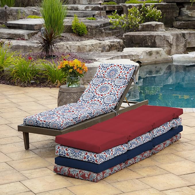 Arden Outdoor Chaise Cushion, 22 x 77, Rain-Proof, Fade Resistant Clark Blue | Lounge Cushion, Rain-Proof, Fade Resistant, Mold and Mildew Resistant