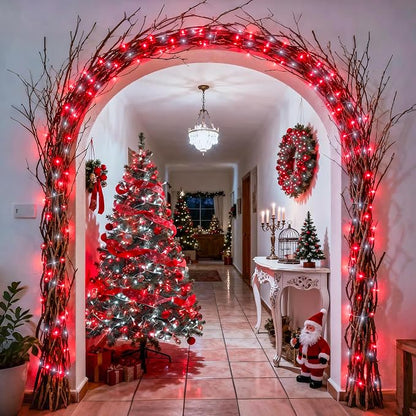 JMEXSUSS 2 Pack Red and White Battery Christmas Lights | Each 33ft 100 LED Battery Powered String Lights with Remote for Tree Patio Yard House Party Birthday Outside
