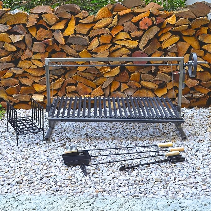Iron Argentinian Style Santa Maria Grill - V Angle - Size medium (40 x 20 in) 100 x 50 cm (Iron Argentinian Style Santa Maria Grill - V Angle + Brazier + Fire tools)