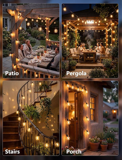 LED Outdoor String Lights, 25FT G40 IP65 Waterproof Patio Lights | 12+1 Shatterproof Bulbs, UL Certified, Plug-In, Connectable, Hanging Light for Backyard Porch Home Decor, Warm White