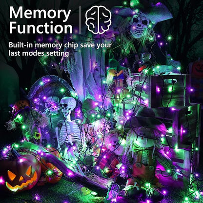 Brizled Outdoor Halloween String Lights Indoor Mini Purple & Green Light | 240 LED 95.14ft; 8 Modes; Connectable; Timer; Waterproof; Plugin Mini Twinkle Fairy Light for Outside Spooky Tree Decoration
