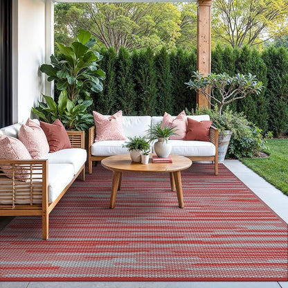 GENIMO Outdoor Rug, Waterproof Plastic Rugs for Patio, 6'x9' Crimson Grey | Outside Larger Modern Carpet Mat for Porch Decor, Deck, Balcony, Camping, RV, Backyard, Picnic, Beach, Reversible, Foldable