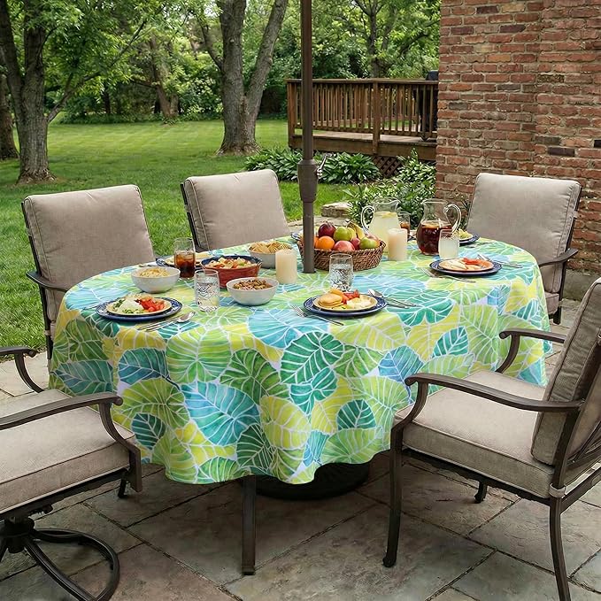 EHouseHome Outdoor Indoor Tablecloth with Umbrella Hole for Oval Table,Waterproof Patio Table Cloths, Spring/Summer Table Covers with Zipper for Backyard Circular Table/BBQs/Picnic,60 x 84 inches