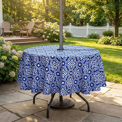 EHouseHome Outdoor and Indoor 60inch Round Tablecloth with Umbrella Hole and Zipper, Waterproof Zippered Patio Cloths, Spring/Summer Table Covers for Backyard Circular Table/BBQs/Picnic