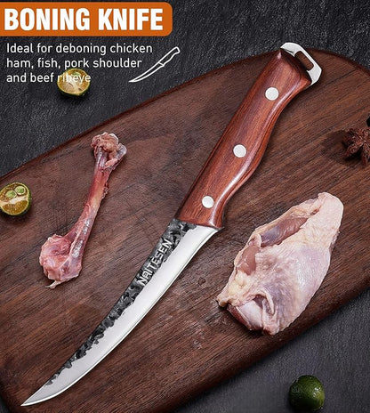 Naitesen 4PCS Butcher Knife and Kitchen Knife Set, Hand Forged Very Sharp for Meat Cutting Cooking BBQ Gifts for Men Women