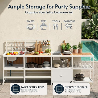 Modular Outdoor Kitchen Island with Sink, 4Pcs Aluminum Outdoor Kitchen Kit | Aluminum Frame, Weatherproof, Modular Grill Cart & Ice box, Large Countertop & Wall Hanging Design, For Patio BBQ, Party
