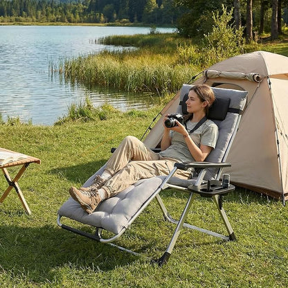 Premium Outdoor Chaise Lounge Chairs, Oversized Zero Gravity Chair, Grey | Removable Cushion and Headrest, Lawn Chair with Cup Holder for Reading and Camping