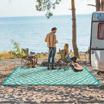 GENIMO Outdoor Rug, Waterproof Plastic Rugs for Patio, 6'x9' Lakegreen | Outside Larger Modern Carpet Mat for Porch Decor, Deck, Balcony, Camping, RV, Backyard, Picnic, Beach, Reversible, Foldable