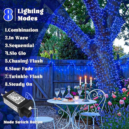 100FT 300 LED Outdoor String Lights, Plug in Christmas Lights Indoor Waterproof with 8 Modes, Connectable Twinkle Fairy Lights Clear Wire for Bedroom Home Wedding Patio Garden Decorations, Blue
