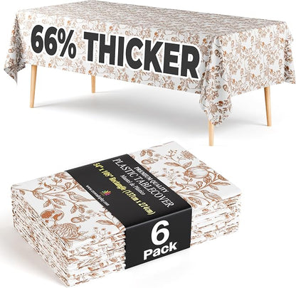 Exquisite 66% Thicker Floral Plastic Tablecloth Rectangle 54x108 Inch 6 Pack - Pomegranate Disposable Summer Table Cloth Tea Party Decorations - Fruit Print Table Cover Bridal Shower Wedding Fall