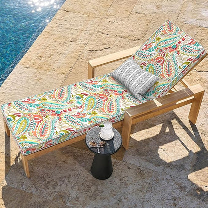 LVTXIII Outdoor Chaise Lounge Cushion 72x21x3 Inch, Water-Repellent Patio Seat Cushion with Ties & Hidden Zipper, Thick Foam Pad for Lawn Chair, Poolside, Patio Furniture, Pretty Paisley