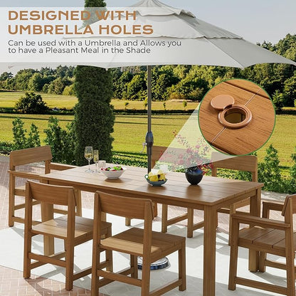 Jocoevol 9 Piece Patio Dining Set for 8 HIPS Outdoor Table and Chairs All-Weather Patio Furniture Set with Umbrella Hole for Backyard Poolside Garden, Wooden Color