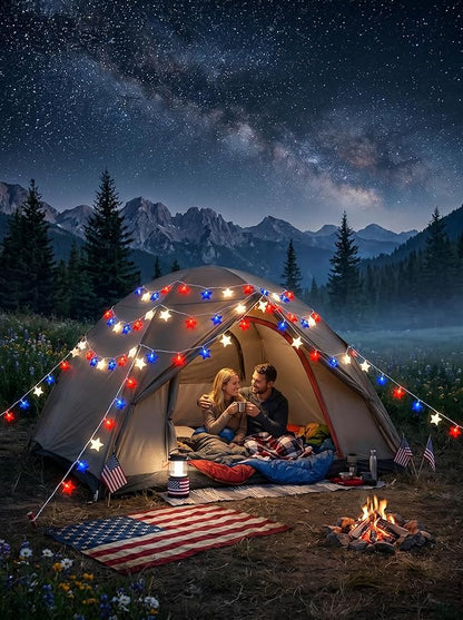 12Ft 4th of July String Lights, 20L LED Red White and Blue Star Lights Plug in for Patriotic Home Porch Mantel Classroom Backyard Tree Decor, Independence Day Decorations, Indoor and Outdoor Use