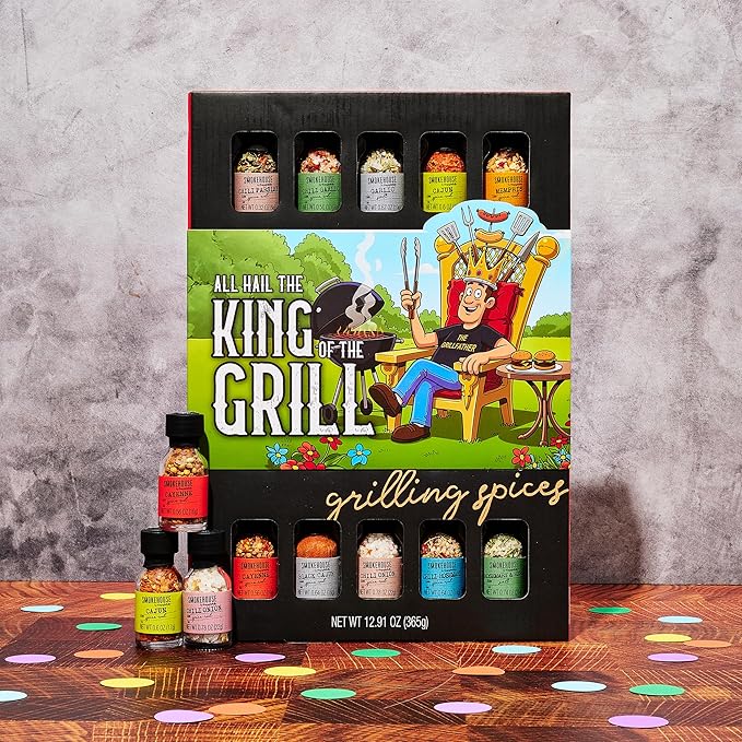 Smokehouse by Thoughtfully, Gourmet Ultimate Grilling Spice Set with King of the Grill/Father's Day Wrap, Includes 20 BBQ Seasonings & Rubs Like Chili Garlic, Italian, and Cajun, Gift for Dad, Uncle, Husband