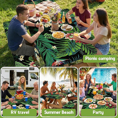 Picnic Table Cover with Bench Covers Waterproof Elastic Rectangle Tablecloth Camping Essentials Supplies Rv Car Travel Gear Must Haves Accessories Fitted Table Cloth Outdoor Road Trip Camper Gifts 6ft